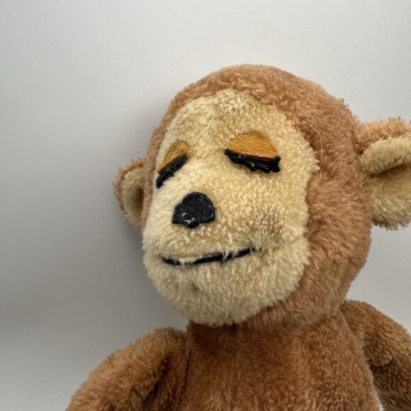 Daikin Vintage Monkey Stuffed Animal Plush Brown Eyes Closed Hugging - Picture 3 of 4